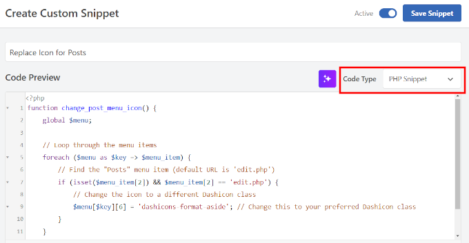 Add menu icon code Add menu icon code