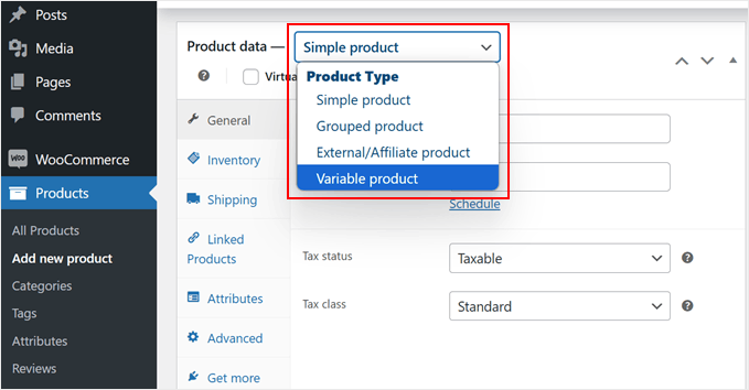 Choosing a product type in WooCommerce Choosing a product type in WooCommerce