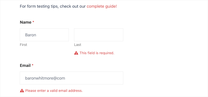 Checking form validation