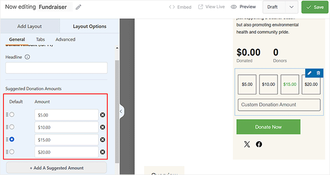 Add the donation amount form field from the drag and drop builder Add the donation amount form field from the drag and drop builder