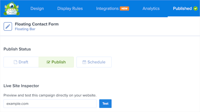 optinmonster-campaigns-publish OptinMonster's Publish tab