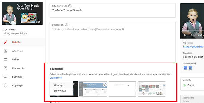 Changing thumbnail for a YouTube video Changing thumbnail for a YouTube video