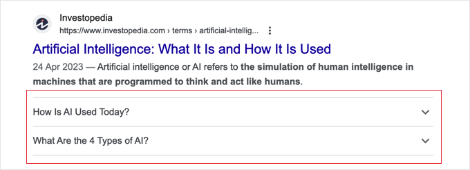 An example of an FAQ, on a SERPs page An example of an FAQ, on a SERPs page