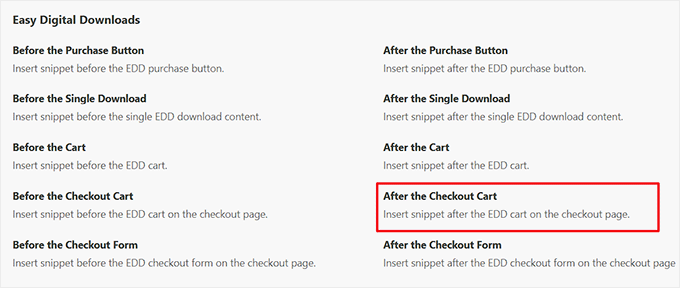 Choose After the checkout cart as location Choose After the checkout cart as location