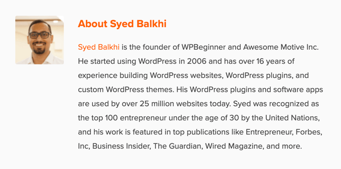 Author Bio Displayed on a WordPress Post Author Bio Displayed on a WordPress Post