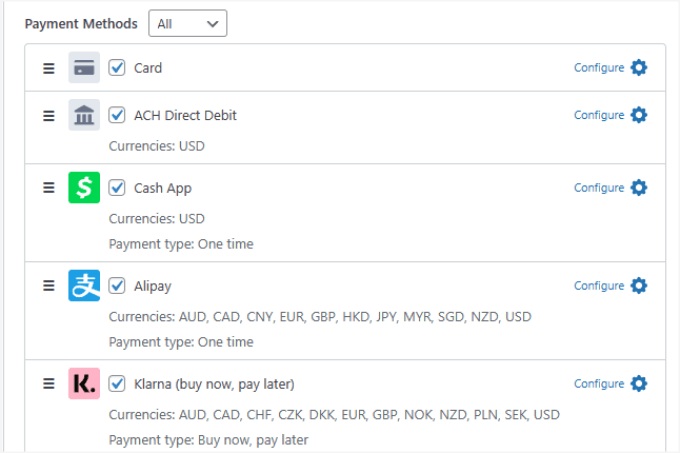 Payment methods in WP Simple Pay Payment methods in WP Simple Pay