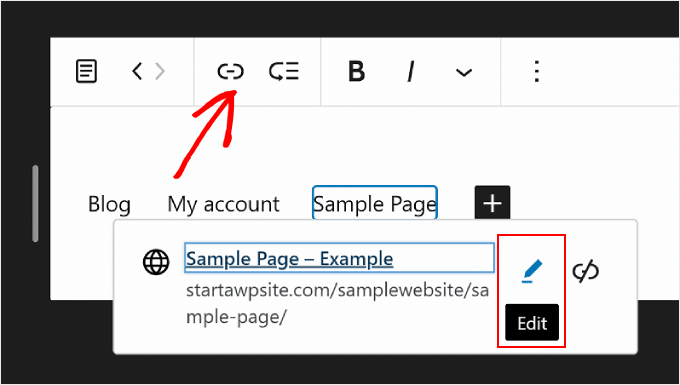 Editing a page link from the block toolbar in WordPress Full Site Editing Editing a page link from the block toolbar in WordPress Full Site Editing