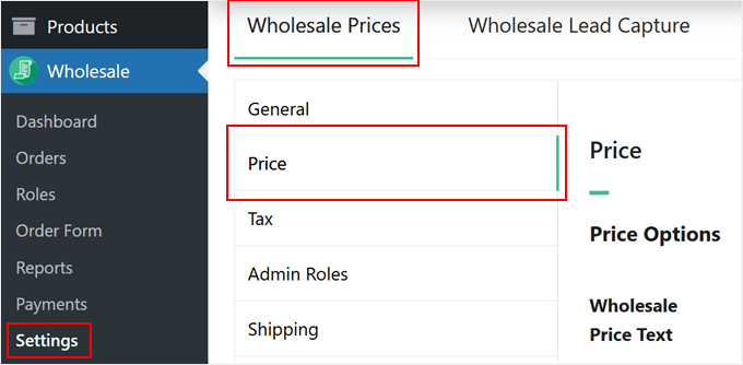 The Price settings for Wholesale Suite The Price settings for Wholesale Suite