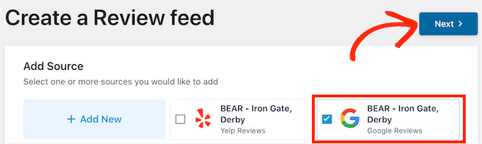 Choosing a Google page as a review source