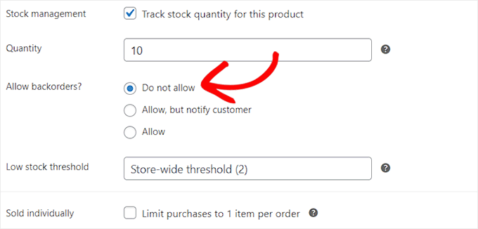 Disable backorders for products Disable backorders for products
