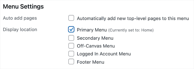 Select navigation menu location Select navigation menu location