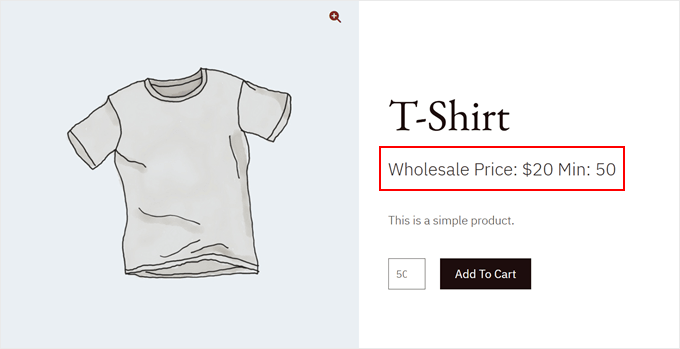 An example of prices being visible when a wholesale customer views the product pages, enabled with Wholesale Suite An example of prices being visible when a wholesale customer views the product pages, enabled with Wholesale Suite