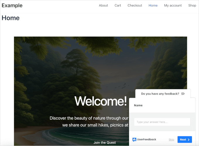 livewebsite-userfeedback-floatingcontactform UserFeedback's floating contact form on a live website