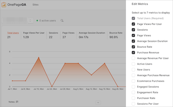 OnePageGA metrics OnePageGA metrics