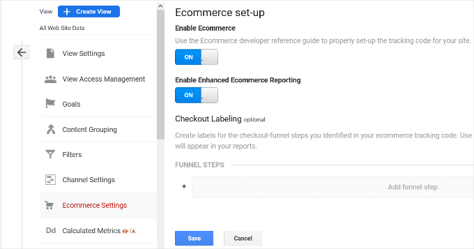 Enable eCommerce reporting in Google Analytics Enable eCommerce reporting in Google Analytics