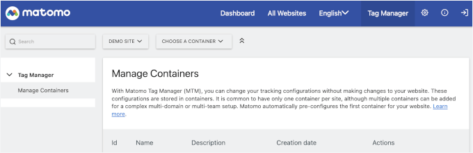 Matomo's Tag Manager tab Matomo's Tag Manager tab