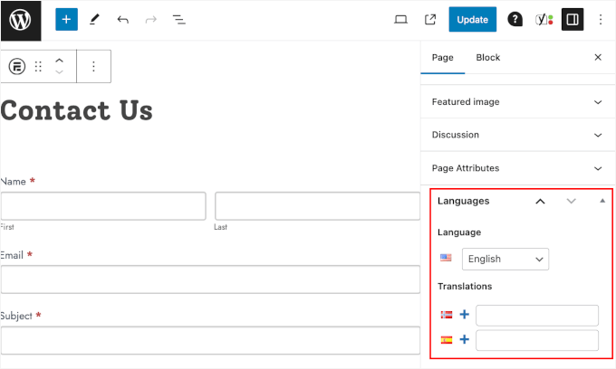 The Languages section on WordPress block editor The Languages section on WordPress block editor