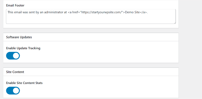 Enable update and site content tracking Enable update and site content tracking