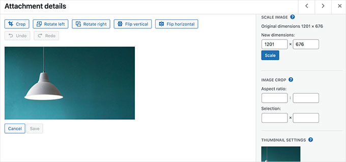 Image editing options in WordPress Image editing options in WordPress