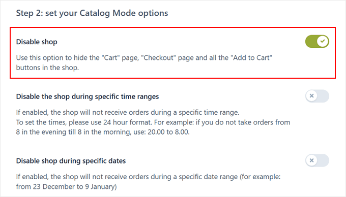 Disabling the WooCommerce shop functions with the YITH plugin Disabling the WooCommerce shop functions with the YITH plugin
