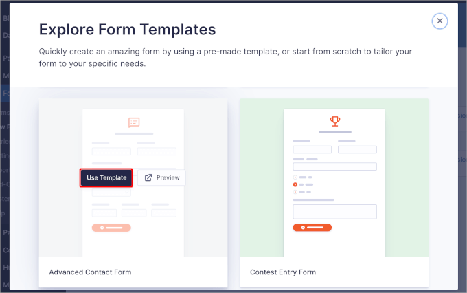 The Use Template button in Gravity Forms The Use Template button in Gravity Forms