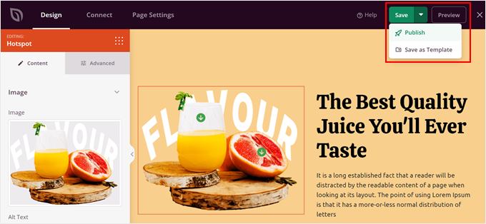 Publishing a landing page with an image hotspot made with SeedProd Publishing a landing page with an image hotspot made with SeedProd