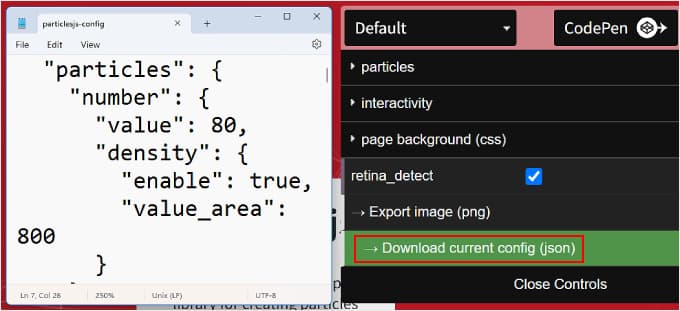 Downloading the JSON file for the particle background Downloading the JSON file for the particle background