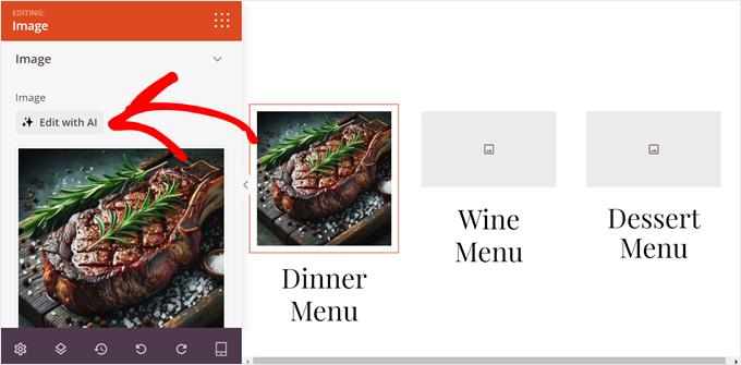 Editing an AI image in SeedProd Editing an AI image in SeedProd