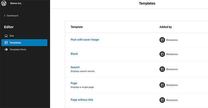 Templates in site editor Templates in site editor