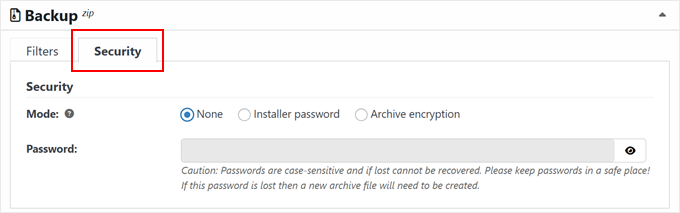 Enabling backup security features in Duplicator Enabling backup security features in Duplicator