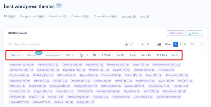 Filter keywords in LowFruits Filter keywords in LowFruits
