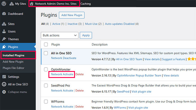 Network activate plugins Network activate plugins