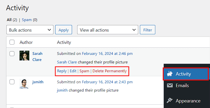 Activity page on your WordPress dashboard Activity page on your WordPress dashboard
