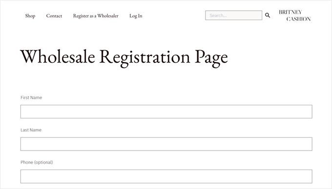 An example of Wholesale Suite registration page An example of Wholesale Suite registration page