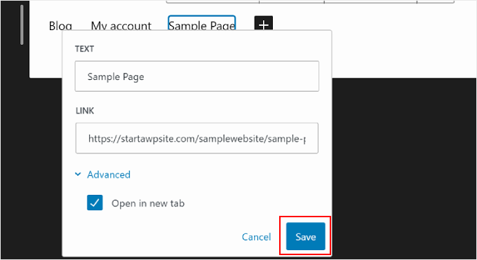 Editing a page link and clicking Save for the navigation menu in WordPress Full Site Editing Editing a page link and clicking Save for the navigation menu in WordPress Full Site Editing