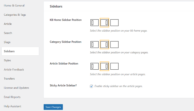 Edit the sidebar settings Edit the sidebar settings