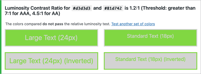 WP Accessibility Color Contrast Tester Results WP Accessibility Color Contrast Tester Results