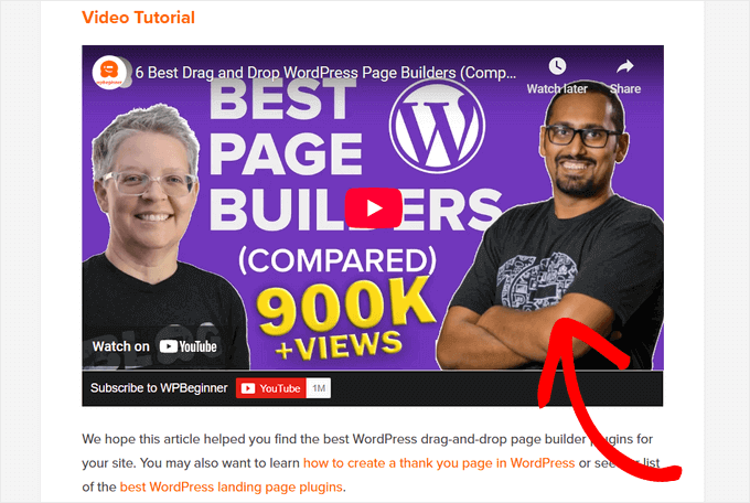 Example of WPBeginner YouTube video embedded in blog post Example of WPBeginner YouTube video embedded in blog post