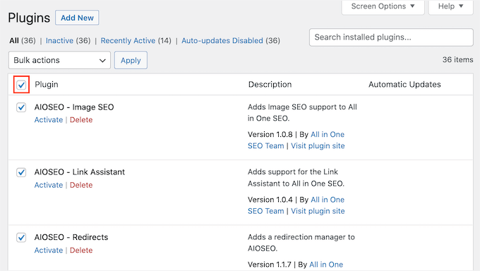 Selecting all installed WordPress plugins Selecting all installed WordPress plugins