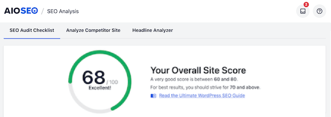 The All in One SEO's site score feature The All in One SEO's site score feature