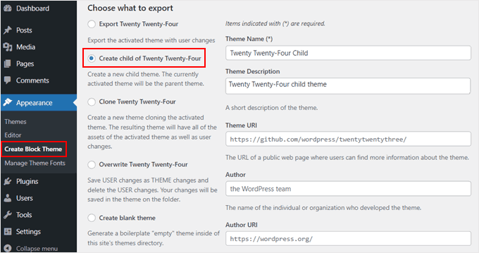 Creating a child theme with Create Block Theme Creating a child theme with Create Block Theme