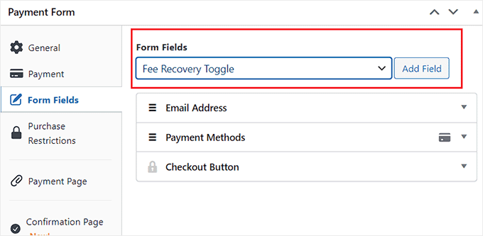 Add fee recovery toggle as payment form field Add fee recovery toggle as payment form field