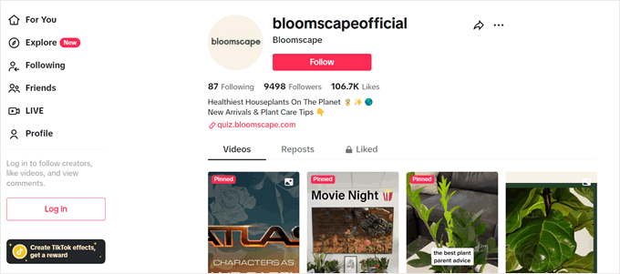 Bloomscape's TikTok page Bloomscape's TikTok page