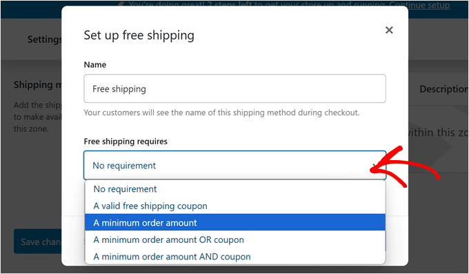 Choosing a free shipping rule in WooCommerce Choosing a free shipping rule in WooCommerce