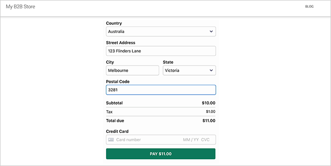 Preview of a payment form with automatic tax calculation Preview of a payment form with automatic tax calculation