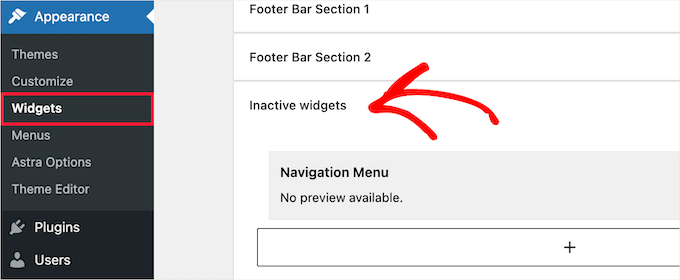 Inactive widgets section Inactive widgets section