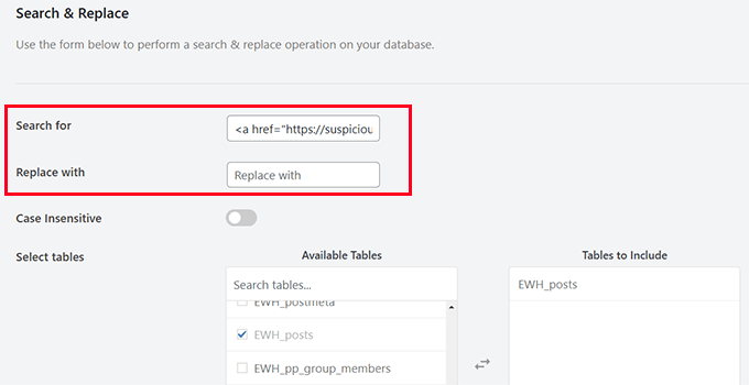 Search and replace spam links Search and replace spam links