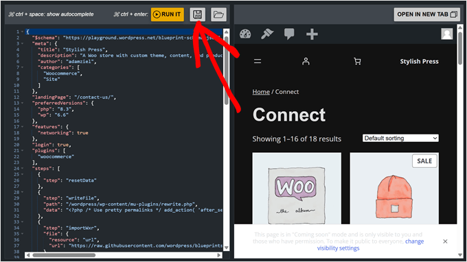 Saving a WordPress Playground instance as a blueprint Saving a WordPress Playground instance as a blueprint