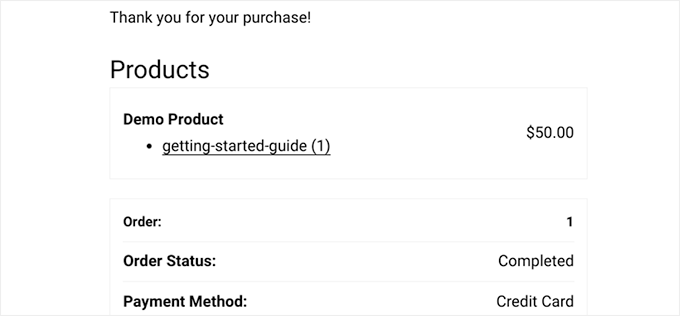 Preview of a purchase confirmation page Preview of a purchase confirmation page