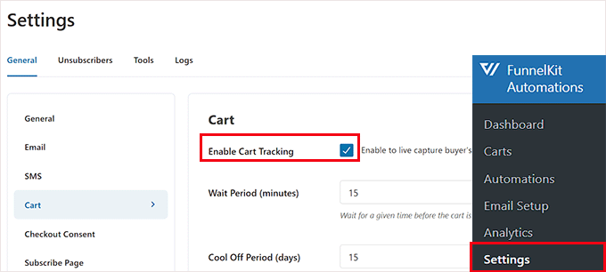 Check the box to set up cart tracking Check the box to set up cart tracking